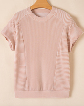 Load image into Gallery viewer, Pre-Order Solid Corded Knit Short Sleeve T Shirt and Wide Leg Pants Set