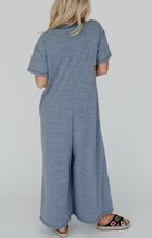Load image into Gallery viewer, Pre-Order Beau Blue Half Placket Chest Pockets Short Sleeve Wide Leg Jumpsuit