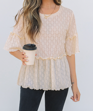 Load image into Gallery viewer, Beige Solid Color Textured Ruffled Short Sleeve Blouse