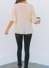 Load image into Gallery viewer, Beige Solid Color Textured Ruffled Short Sleeve Blouse