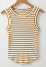 Load image into Gallery viewer, Khaki Stripe Exposed Seam Trim Round Neck Sleeveless Top