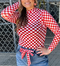 Load image into Gallery viewer, Pre-Order White and Red Check Mesh Top