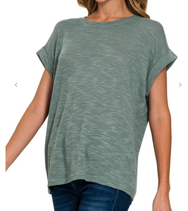Ash Jade Rolled Sleeve Top