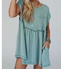 Load image into Gallery viewer, Pre-Order Canton Corded Knit Textured Patched Pocket Frilled Swing Mini Dress with Pockets