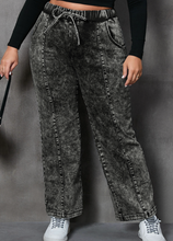 Load image into Gallery viewer, Pre-Order Black Plus Size Tie Dye Drawstring Splicing Wide Leg Jeans