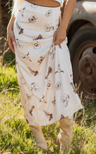 Load image into Gallery viewer, Pre-Order Beige Western Print Satin Long Skirt