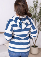 Load image into Gallery viewer, Pre-Order Rylie Striped Lightweight Hoodie - Navy and White