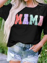 Load image into Gallery viewer, Black MAMA Chenille Patched Crew Neck T Shirt