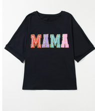 Load image into Gallery viewer, Black MAMA Chenille Patched Crew Neck T Shirt