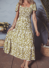 Load image into Gallery viewer, Pre-Order Floral Square Neck Smocked Bust Puff Sleeve Tiered Long Dress