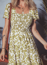 Load image into Gallery viewer, Pre-Order Floral Square Neck Smocked Bust Puff Sleeve Tiered Long Dress