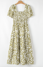 Load image into Gallery viewer, Pre-Order Floral Square Neck Smocked Bust Puff Sleeve Tiered Long Dress