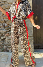 Load image into Gallery viewer, Pre-Order Multicolour Leopard Print Contrast Detail Short Sleeve Shirt and Loose Pants Set