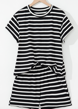 Load image into Gallery viewer, Pre-Order Black White Striped Short Sleeve Top and Shorts Set