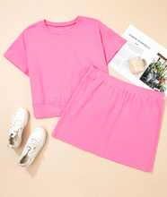 Load image into Gallery viewer, Pre-Order Pink Ribbed Drop Shoulder Tee and Skort Plus Size Set
