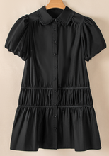 Load image into Gallery viewer, Pre-Order Black Shirt Style Button Down Puff Sleeve Ruffle Hem Dress