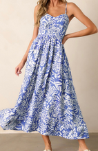 Load image into Gallery viewer, Pre-Order Sky Blue Floral Print Spaghetti Strap High Waist Maxi Dress