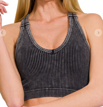 Load image into Gallery viewer, Black Stone Washed Seamless Racerback Tank Top W Bra Pad