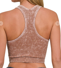 Load image into Gallery viewer, Black Stone Washed Seamless Racerback Tank Top W Bra Pad
