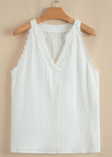 Load image into Gallery viewer, Pre-Order White Textured Lace Trim Pure Cotton Sleeveless Top