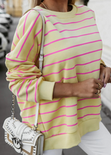 Load image into Gallery viewer, Pre-Order Yellow Stripe Stylish Overlap Detail Drop Shoulder Pullover Sweatshirt