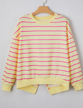 Load image into Gallery viewer, Pre-Order Yellow Stripe Stylish Overlap Detail Drop Shoulder Pullover Sweatshirt