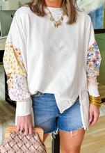 Load image into Gallery viewer, Pre-Order White Floral Dotted Mixed Print Patchwork Sleeve High Low Casual Sweatshirt