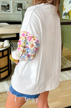 Load image into Gallery viewer, Pre-Order White Floral Dotted Mixed Print Patchwork Sleeve High Low Casual Sweatshirt