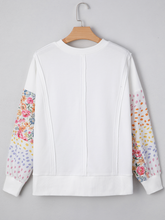 Load image into Gallery viewer, Pre-Order White Floral Dotted Mixed Print Patchwork Sleeve High Low Casual Sweatshirt