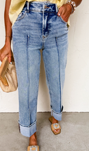 Load image into Gallery viewer, Pre-Order Center Seam Cuffed Hem Straight High Waist Jeans