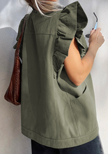 Load image into Gallery viewer, Pre-Order Bay Ruffled Patchwork Denim Jacket Vests
