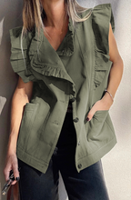 Load image into Gallery viewer, Pre-Order Bay Ruffled Patchwork Denim Jacket Vests