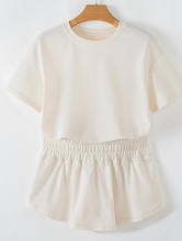 Load image into Gallery viewer, Pre-Order Beige 2pcs Cropped Tee and Ruffle High Waist Skort Set