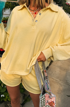 Load image into Gallery viewer, Pre-Order Yellow Cream Button Collar Drop Shoulder Pullover and Shorts 2pcs Outfit