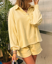 Load image into Gallery viewer, Pre-Order Yellow Cream Button Collar Drop Shoulder Pullover and Shorts 2pcs Outfit