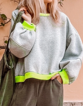 Load image into Gallery viewer, Pre-Order Light Grey Contrast Color Patchwork Drop Sleeve Loose Sweatshirt