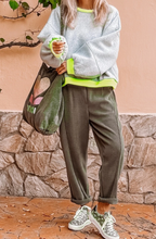 Load image into Gallery viewer, Pre-Order Light Grey Contrast Color Patchwork Drop Sleeve Loose Sweatshirt