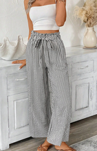Load image into Gallery viewer, Pre-Order Black Stripe Tied High Waist Loose Straight Casual Pants