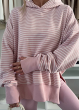 Load image into Gallery viewer, Pre-Order Purple Stripe Thumbhole Side Slits Drop Shoulder Loose Fit Hoodie