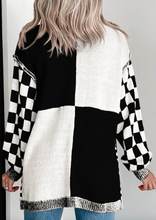 Load image into Gallery viewer, Pre-Order Black Checkered Open Front Drop Shoulder Cardigan