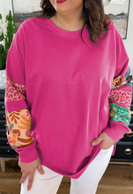 Load image into Gallery viewer, Pre-Order Plus Size Printed Patchwork Sleeve Split Sweatshirt