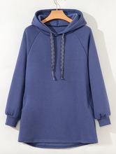 Load image into Gallery viewer, Pre-Order Blue Fleece Lined Adjustable Drawstring Oversize Tunic Hoodie