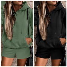 Load image into Gallery viewer, Pre-Order Button Drawstring Hooded Pullover and Casual Short Sets