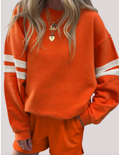 Load image into Gallery viewer, Pre-Order Varsity Striped Sleeve Drop Shoulder Sweatshirt and Short Sets