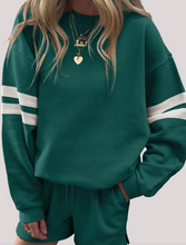 Load image into Gallery viewer, Pre-Order Varsity Striped Sleeve Drop Shoulder Sweatshirt and Short Sets