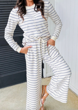 Load image into Gallery viewer, Pre-Order Sail Blue Striped Long Sleeve Top Drawstring Wide Leg Pants 2pcs Outfit