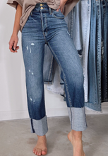 Load image into Gallery viewer, Pre-Order Blue High Waist Distressed Straight Leg Jeans