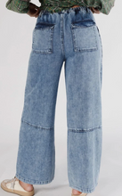 Load image into Gallery viewer, Pre-Order Blue Acid Wash Exposed Seam Drawstring High Waist Jeans