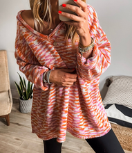 Load image into Gallery viewer, Pre-Order Orange Vibrant Abstract Print Drop Shoulder V Neck Tunic Oversized Sweater
