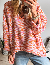 Load image into Gallery viewer, Pre-Order Orange Vibrant Abstract Print Drop Shoulder V Neck Tunic Oversized Sweater